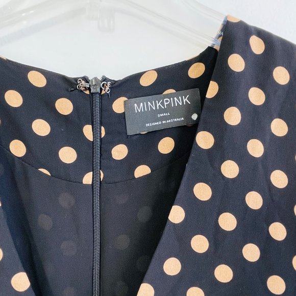 Mink Pink Mini Dress Small Ayat Ruched Polka Dot Ruched Ruffle Hem Long Sleeve - Picture 14 of 15